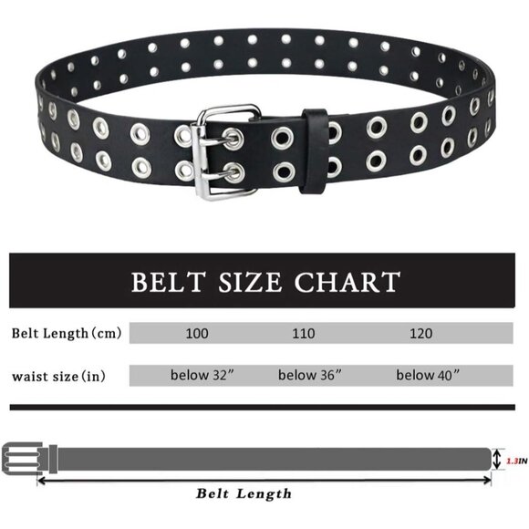 Men's All Black Double Prong Alloy Buckle Vintage Punk Jeans Pu Leather Belts - Picture 5 of 5